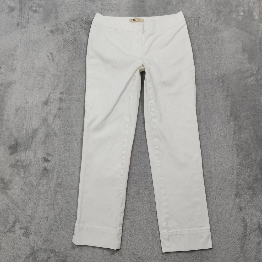 CAbi Jeans Pants Womens 0 White Mid Rise Straight Leg Cotton Stretch Casual 785